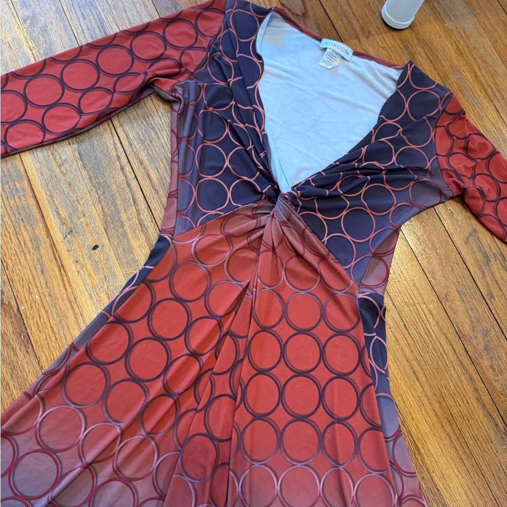 Chic Red And Black Circle Pattern Long Sleeve Dre… - image 2